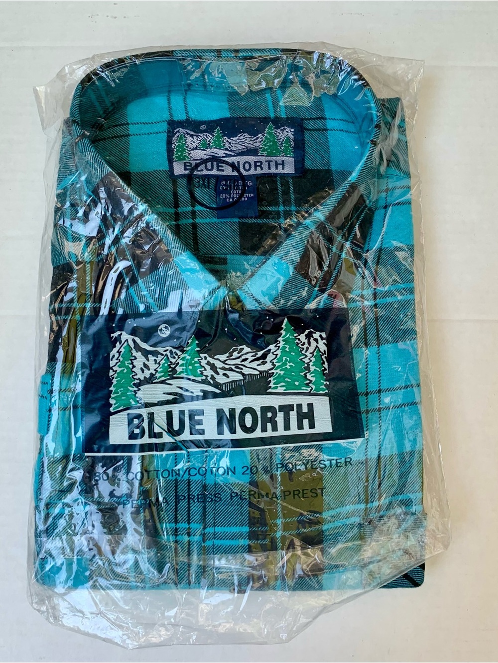 New Old Stock Blue North Men's Plaid Flannel Shirt Teal Black 3XL NIP
